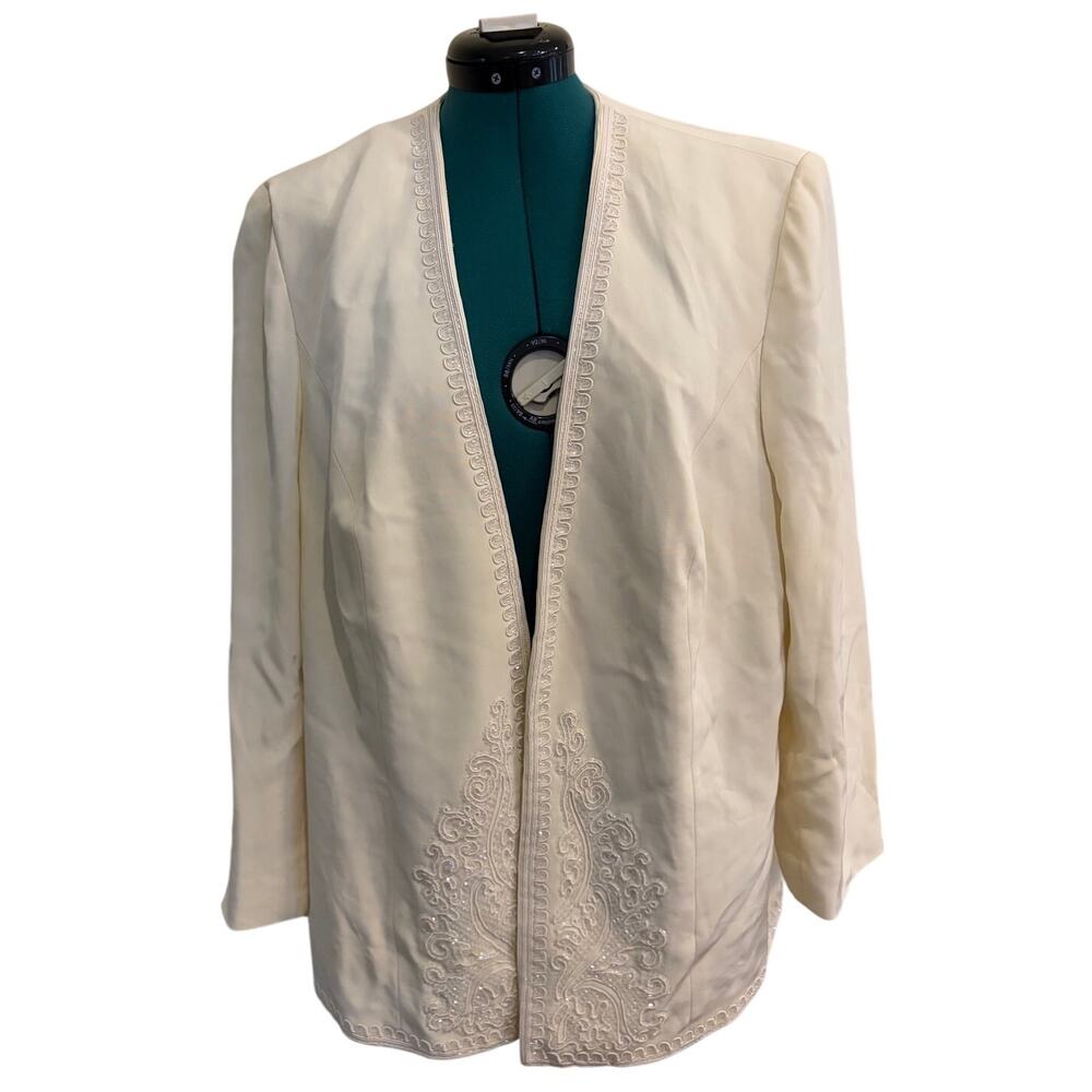 Liz Elana Cream Beaded Formal Blazer Sleek Jacket Party Evening Occasion Size 22